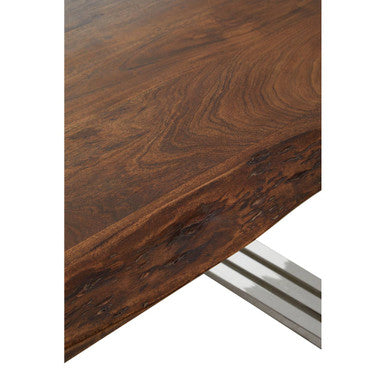 Orsina Hampstead Acacia Wood Coffee Table with Silver Stainless Base