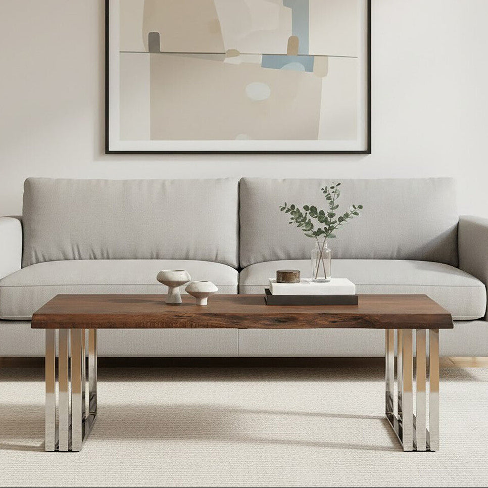 Orsina Hampstead Acacia Wood Coffee Table with Silver Stainless Base