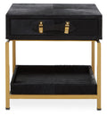 Orsina Kensington Black Leather Bedside Table | Gold Metal Frame