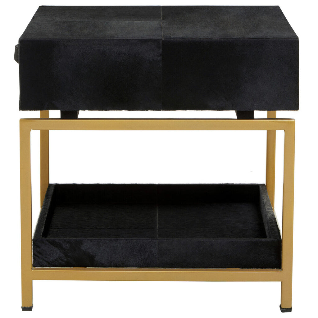 Orsina Kensington Black Leather Bedside Table | Gold Metal Frame