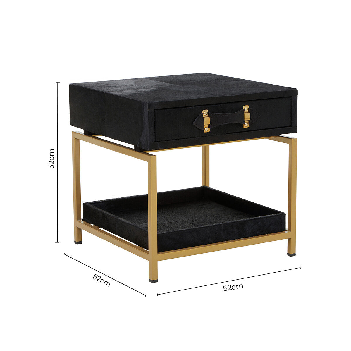 Orsina Kensington Black Leather Bedside Table | Gold Metal Frame
