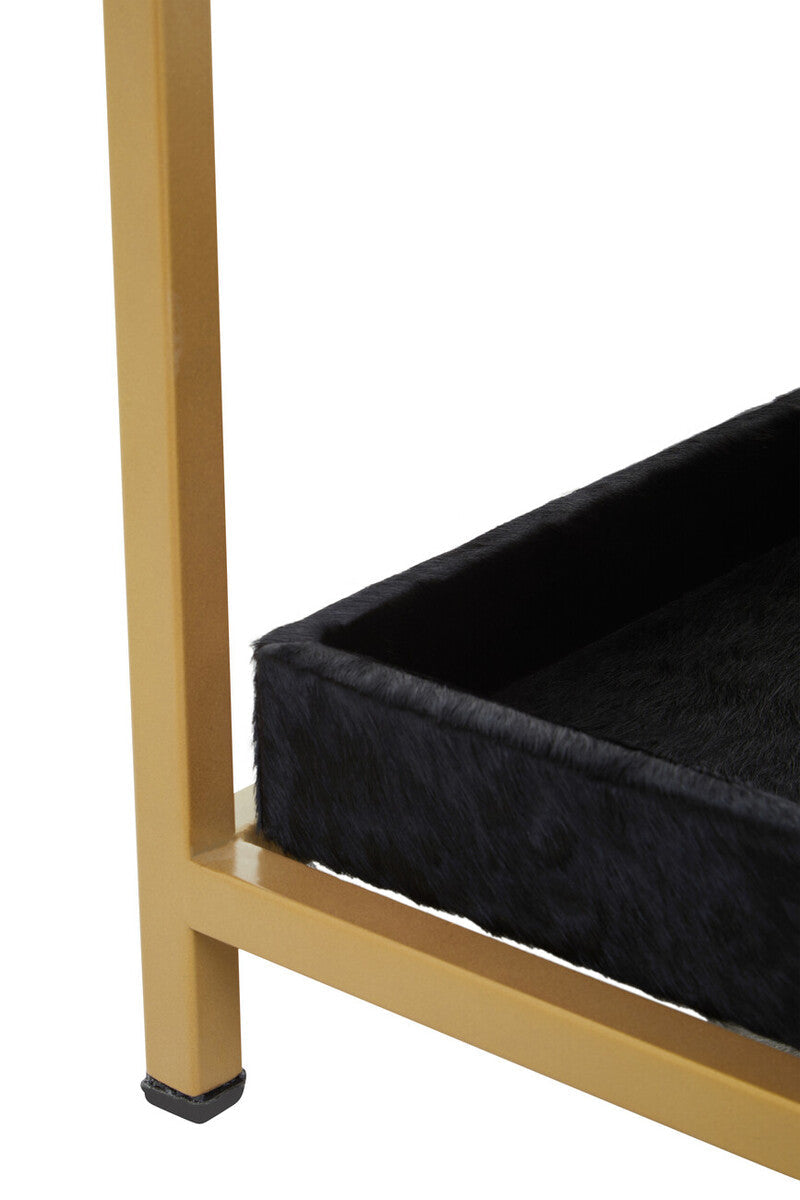 Orsina Kensington Black Leather Bedside Table | Gold Metal Frame