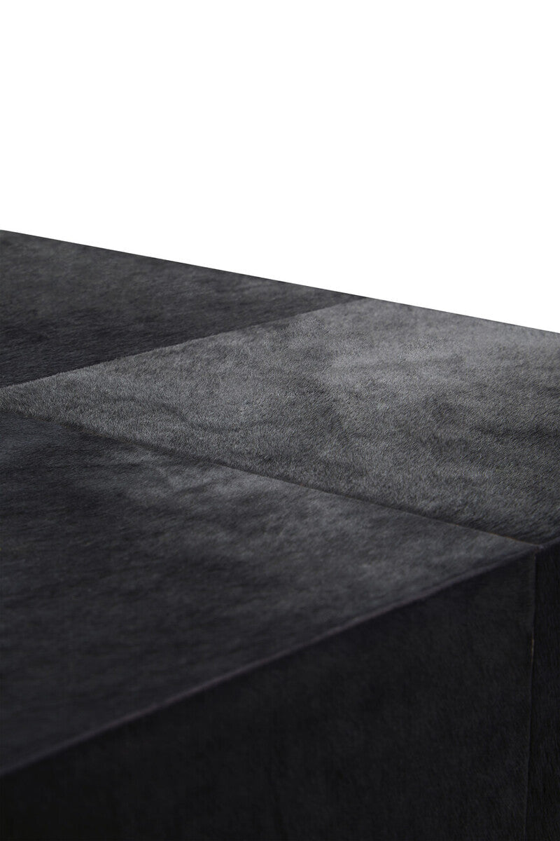 Orsina Kensington Black Leather Bedside Table | Gold Metal Frame