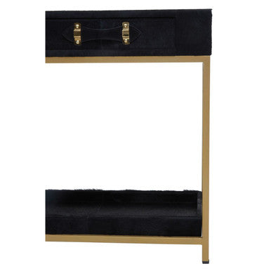 Orsina Black Hair-on-Leather 2-Drawer Console Table | Gold Metal Frame