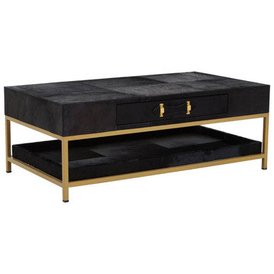 Orsina Kensington Black Hair-On-Hide Leather Coffee Table with Gold Frame