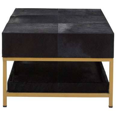 Orsina Kensington Black Hair-On-Hide Leather Coffee Table with Gold Frame