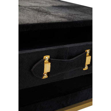 Orsina Kensington Black Hair-On-Hide Leather Coffee Table with Gold Frame