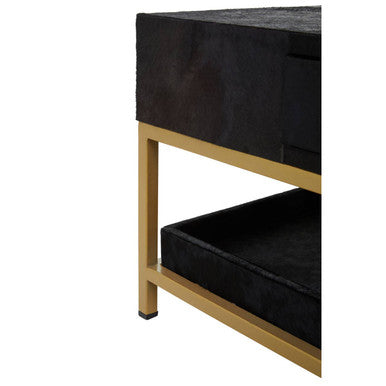 Orsina Kensington Black Hair-On-Hide Leather Coffee Table with Gold Frame