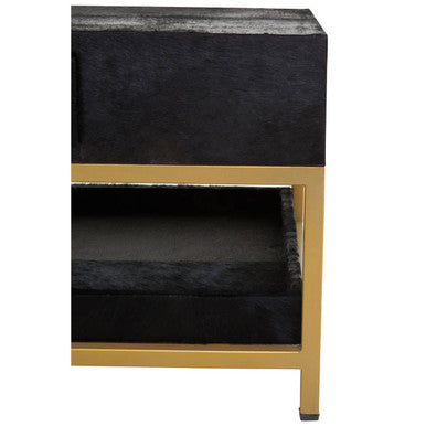 Orsina Kensington Black Hair-On-Hide Leather Coffee Table with Gold Frame