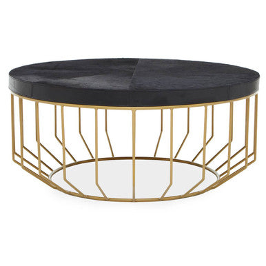 Orsina Kensington Round Black Leather Coffee Table with Gold Base
