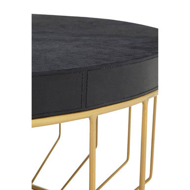 Orsina Kensington Round Black Leather Coffee Table with Gold Base