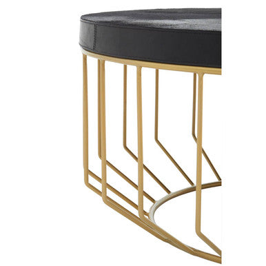 Orsina Kensington Round Black Leather Coffee Table with Gold Base