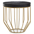 Orsina Kensington Round Black Leather Side Table with Gold Metal Frame