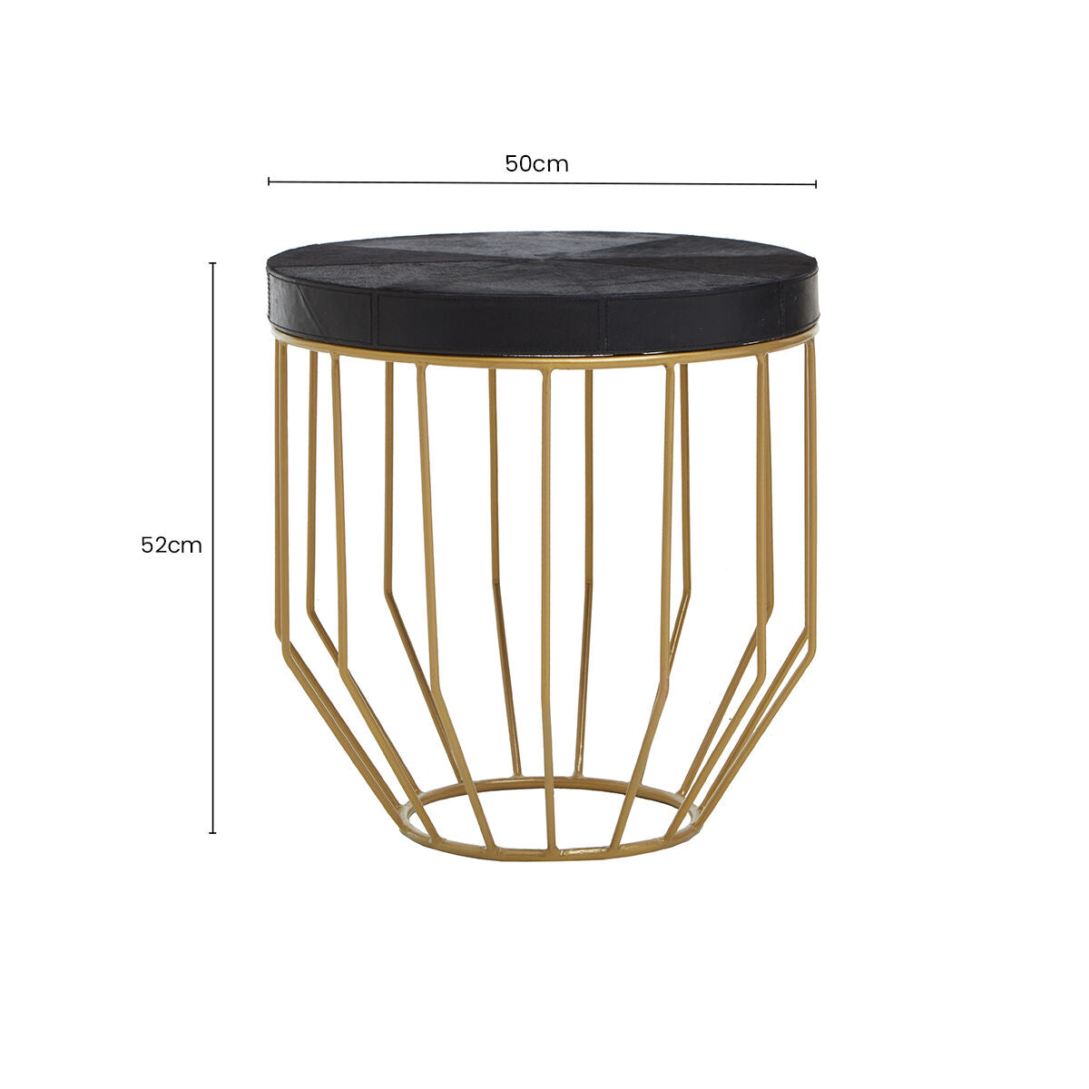 Orsina Kensington Round Black Leather Side Table with Gold Metal Frame
