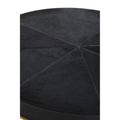 Orsina Kensington Round Black Leather Side Table with Gold Metal Frame
