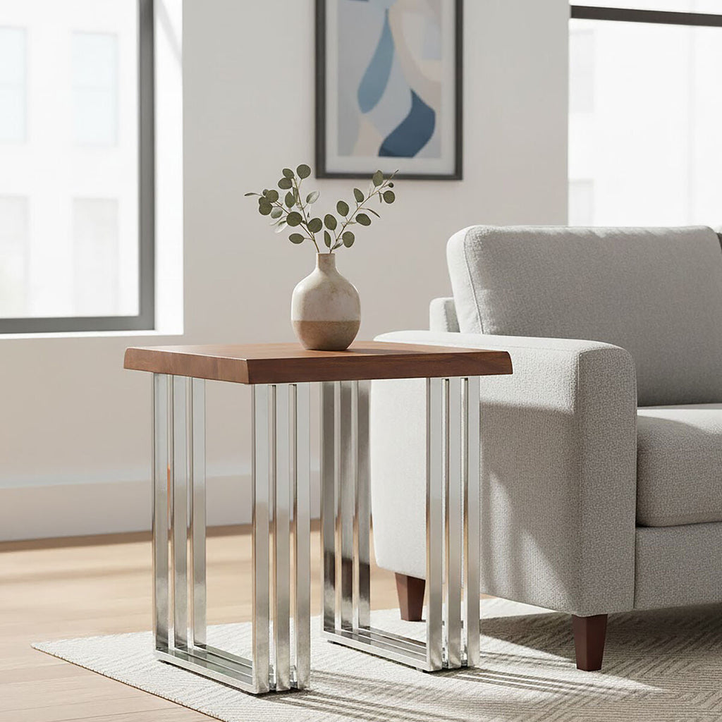 Orsina Hampstead Small Console Table | Acacia Wood & Silver Steel