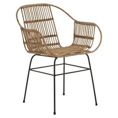 Orsina Java Natural Rattan Armchair | Modern Black Metal Accent Chair