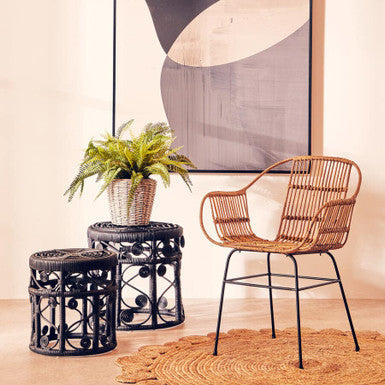 Orsina Java Natural Rattan Armchair | Modern Black Metal Accent Chair