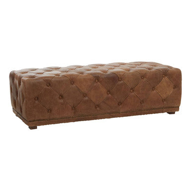Orsina Hoxton Brown Leather Rectangle Chesterfield Ottoman Footstool