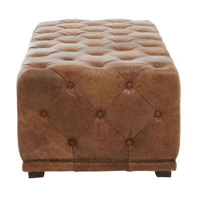 Orsina Hoxton Brown Leather Rectangle Chesterfield Ottoman Footstool