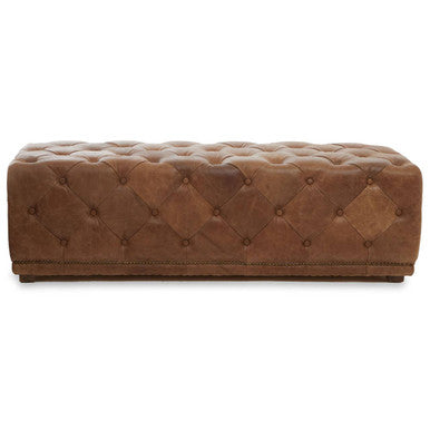 Orsina Hoxton Brown Leather Rectangle Chesterfield Ottoman Footstool