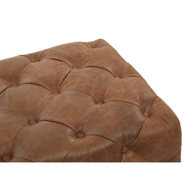 Orsina Hoxton Brown Leather Rectangle Chesterfield Ottoman Footstool