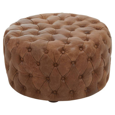 Orsina Hoxton Tufted Leather Round Ottoman | Modern Luxury Footstool