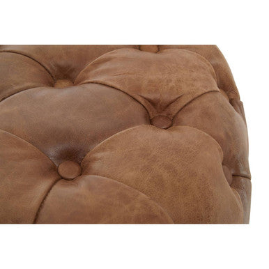 Orsina Hoxton Tufted Leather Round Ottoman | Modern Luxury Footstool