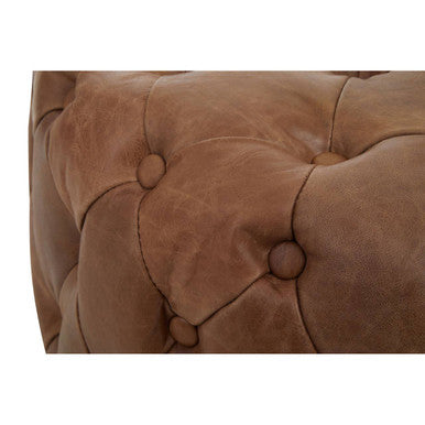 Orsina Hoxton Tufted Leather Round Ottoman | Modern Luxury Footstool