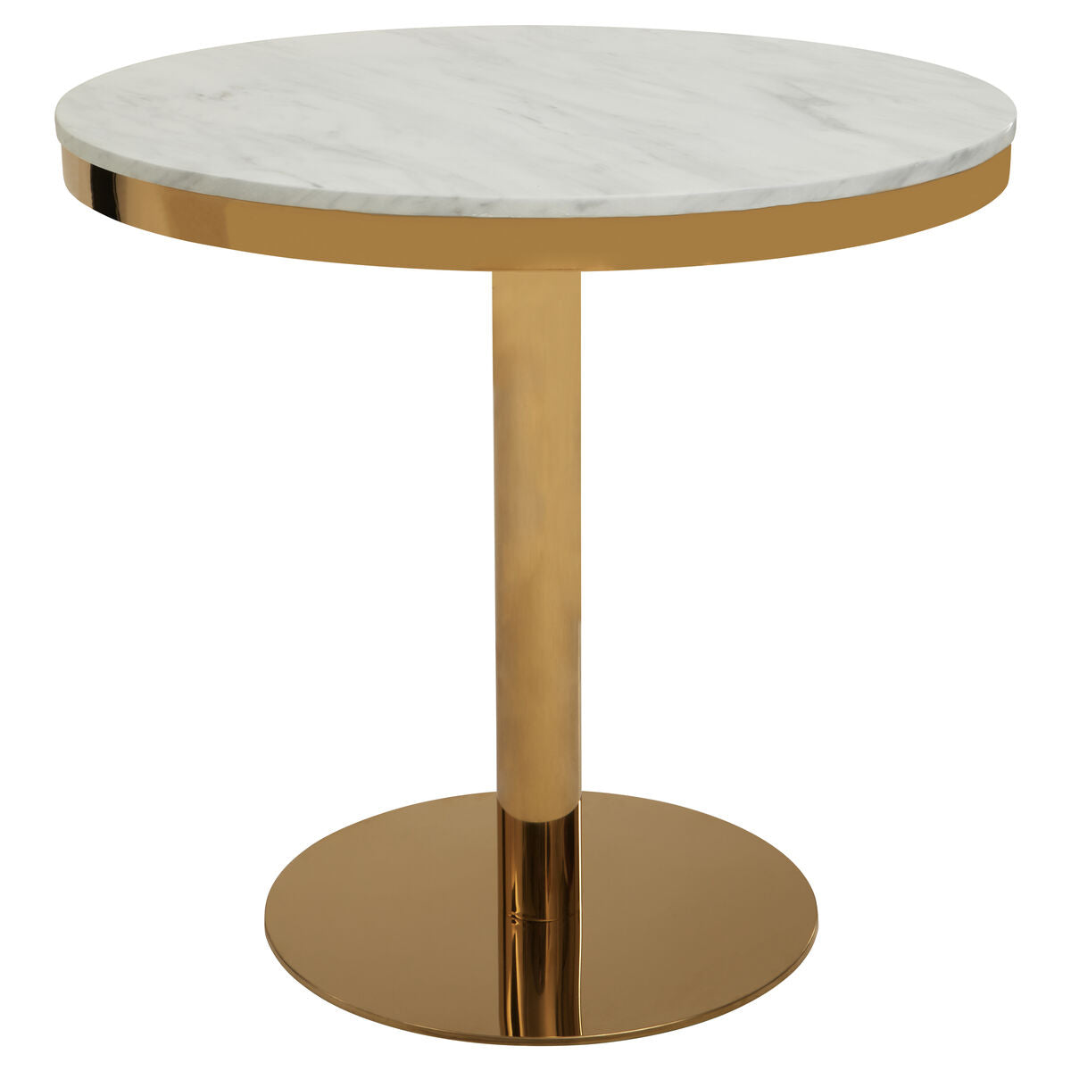 Orsina Azalea White Marble Round Dining Table with Gold Pedestal Base