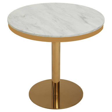 Orsina Azalea White Marble Round Dining Table with Gold Pedestal Base
