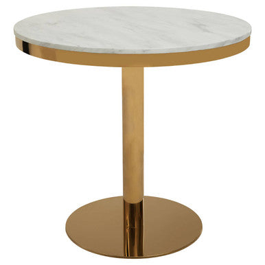 Orsina Azalea White Marble Round Dining Table with Gold Pedestal Base