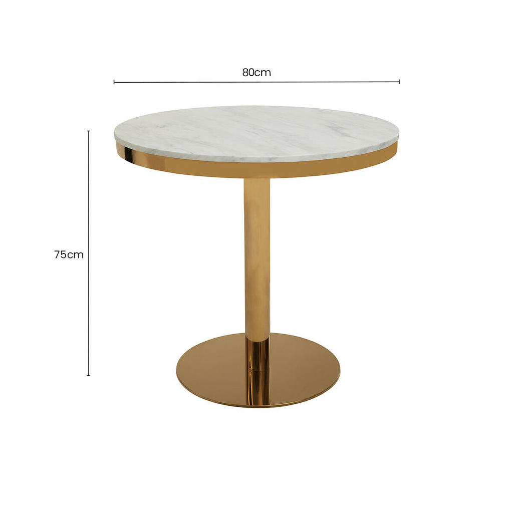 Orsina Azalea White Marble Round Dining Table with Gold Pedestal Base