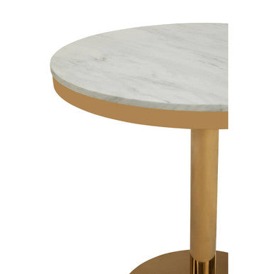 Orsina Azalea White Marble Round Dining Table with Gold Pedestal Base