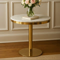 Orsina Azalea White Marble Round Dining Table with Gold Pedestal Base