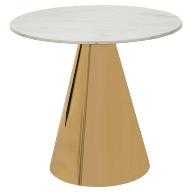 Orsina Azalea Round White Marble Dining Table with Gold Pedestal