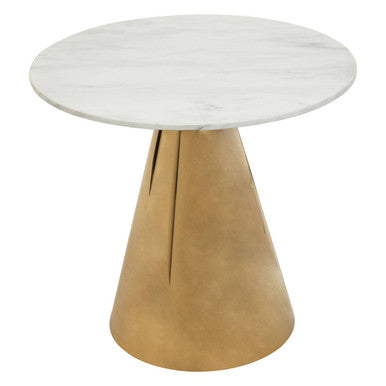 Orsina Azalea Round White Marble Dining Table with Gold Pedestal