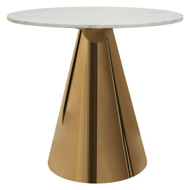 Orsina Azalea Round White Marble Dining Table with Gold Pedestal