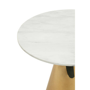 Orsina Azalea Round White Marble Dining Table with Gold Pedestal