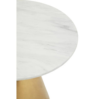 Orsina Azalea Round White Marble Dining Table with Gold Pedestal