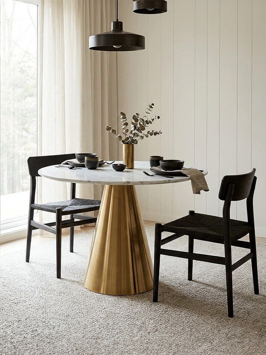 Orsina Azalea Round White Marble Dining Table with Gold Pedestal