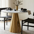 Orsina Azalea Round White Marble Dining Table with Gold Pedestal