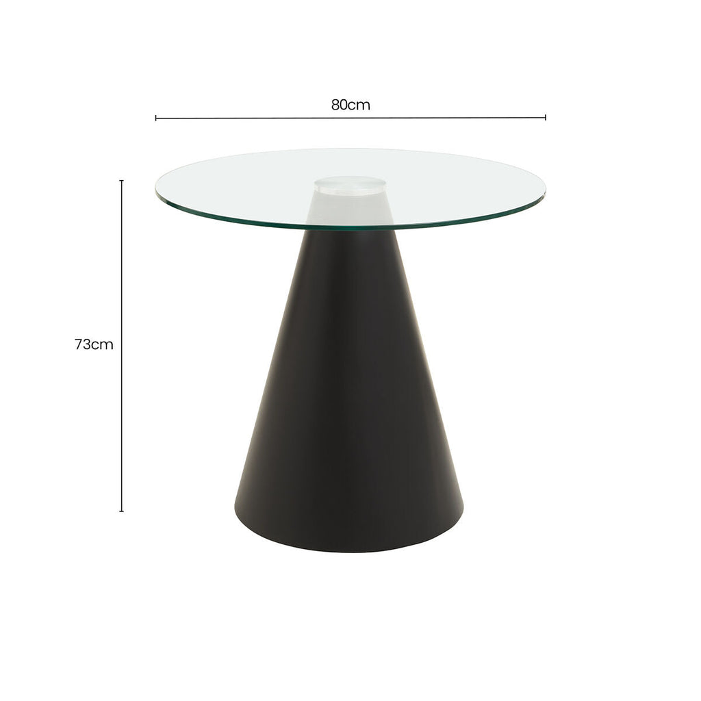 Orsina Azalea Round Glass Dining Table – Black Conical Pedestal Base