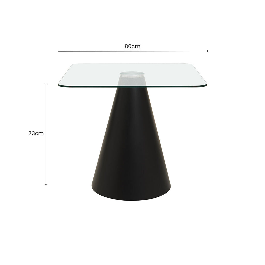 Orsina Azalea Square Glass Dining Table | Black Conical Pedestal