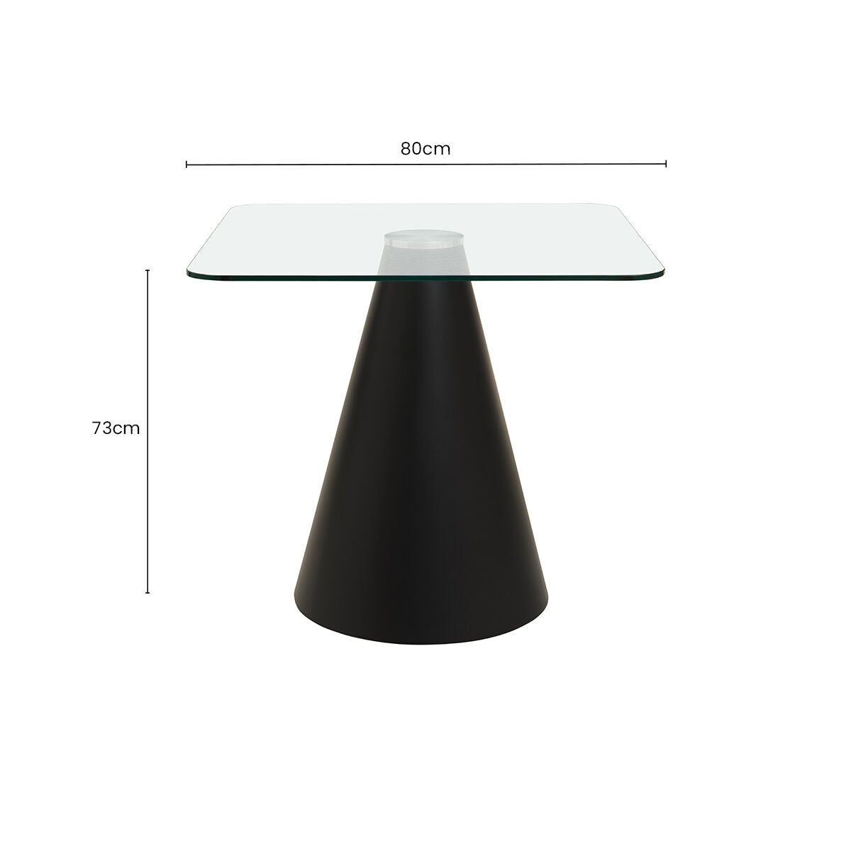 Orsina Azalea Square Glass Dining Table | Black Conical Pedestal