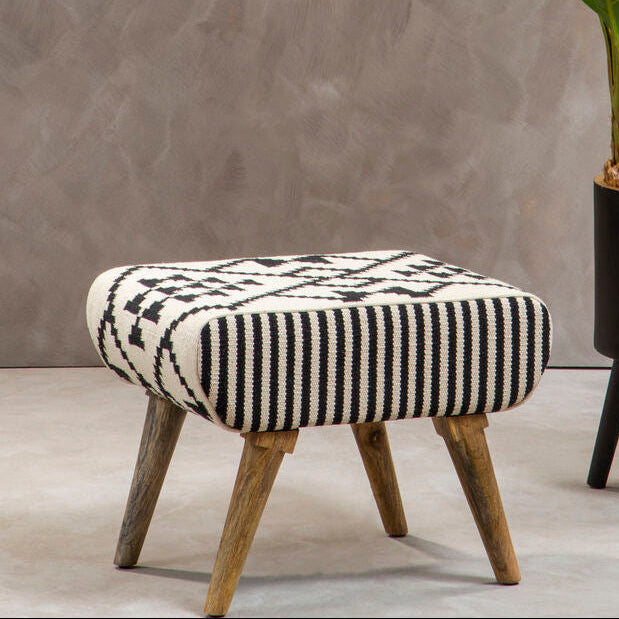 Orsina Cefena Berber Style Footstool – Mango Wood & Cotton Ottoman