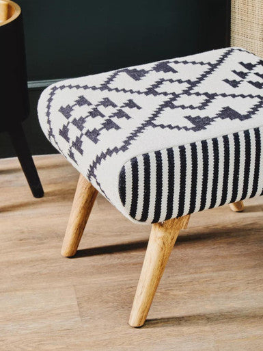 Orsina Cefena Berber Style Footstool – Mango Wood & Cotton Ottoman