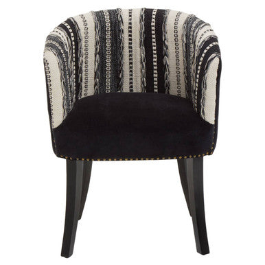 Orsina Cefena Accent Chair | Black Velvet and Woven Mango Wood