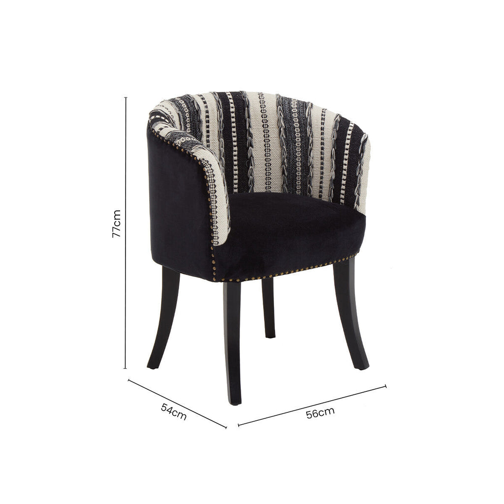 Orsina Cefena Accent Chair | Black Velvet and Woven Mango Wood
