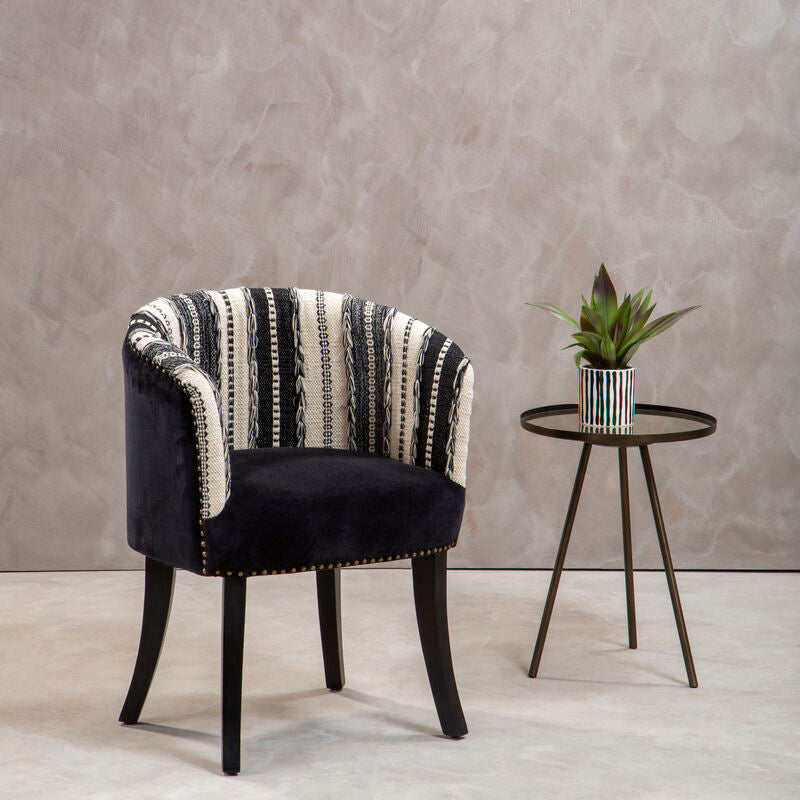 Orsina Cefena Accent Chair | Black Velvet and Woven Mango Wood